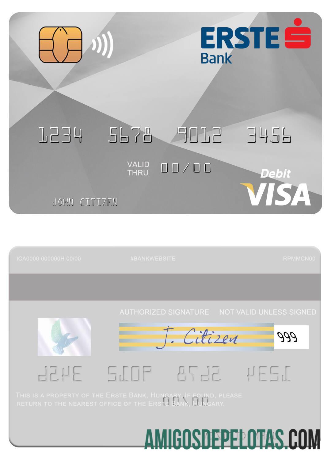 Cartão de débito Visa do Erste Bank da Hungria exemplo